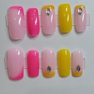 Vibrant Pink and Yellow Press-On Nails